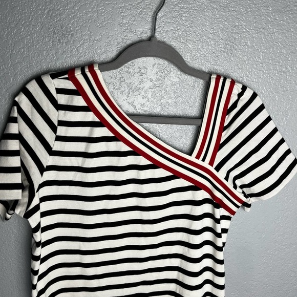 SEE BY CHLOE Jersey Knit Striped Asymmetric Neckline Mini Dress - Picture 2 of 5